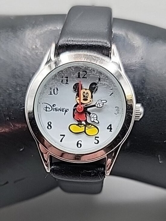 Disney Accessories - Vintage Disney Mickey Mouse Watch Silver Tone, Hadley-Roma Leather Strap - Runs